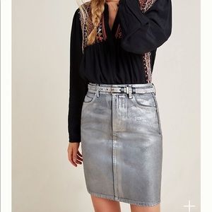 NWT Anthropologist Metallic Denim Skirt